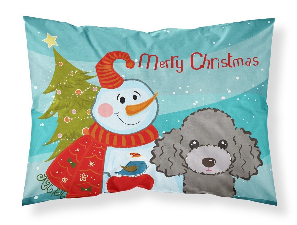 8495 BB1879PILLOWCASE Snowman with Silver Gray Poodle Fabric Standard